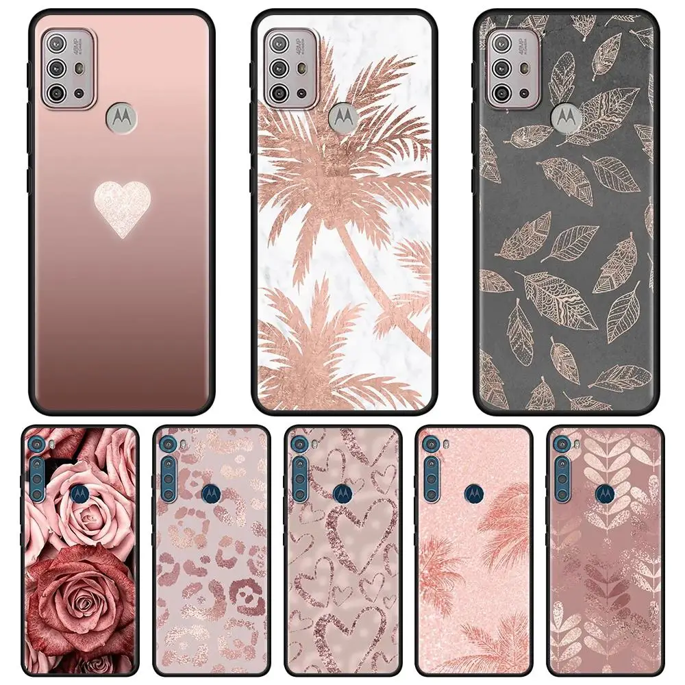 

Gold Rose Glitter Phone Case for Motorola Moto E32 E20 E40 G22 G52 G20 G30 G100 G60 G50 G10 GPure GStylus G9 One Action Macro
