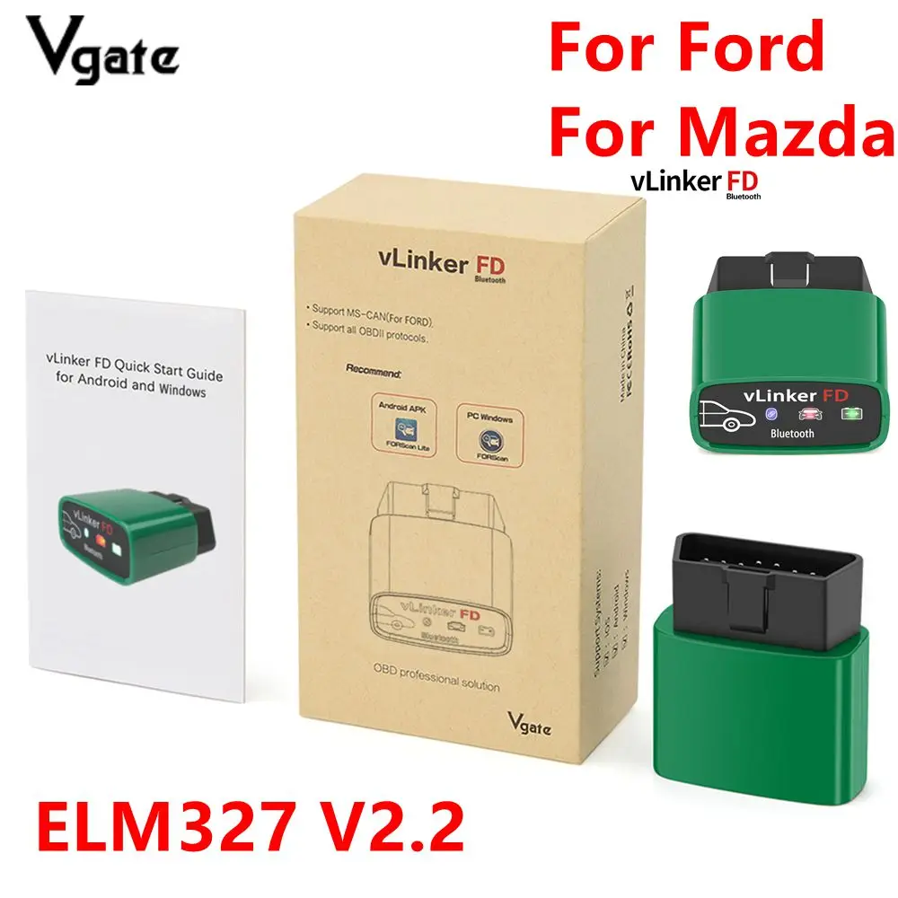 Фото НОВЫЙ Vgate vLinker FD FD + для Mazda для Ford ELM327 BT OBD2 считыватель кодов для Android, Windows и IOS Автомобильный диагностический инструмент MS CAN №1