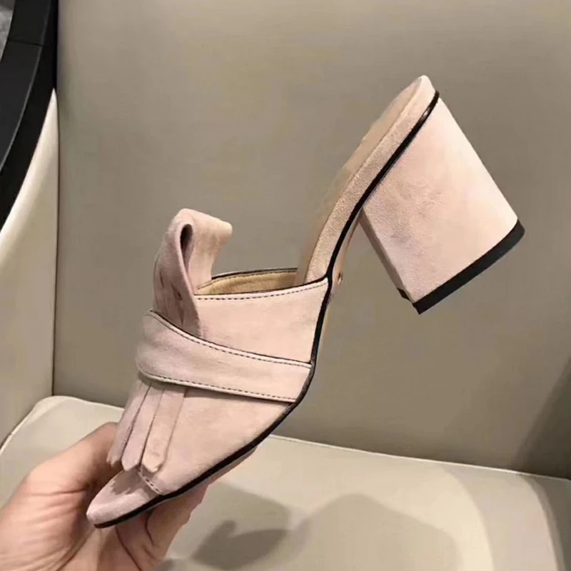 

women fashion high-heeled sandals luxury design Mules Sandals tassel high heels platform open toe women slippers