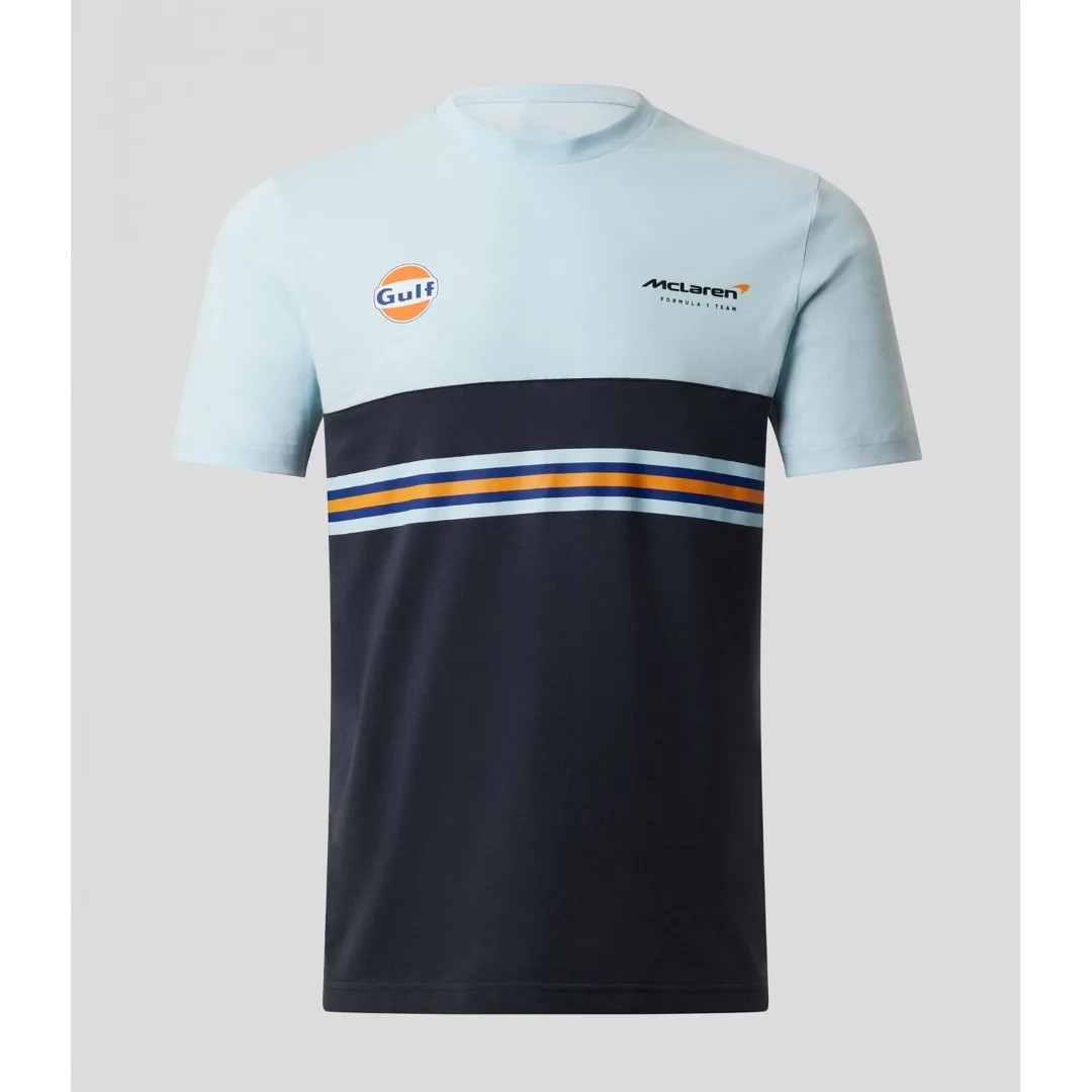 

McLaren Gulf Core Printed Stripe F1 2022 Formula One Men's T-shirt Sport Casual Round Neck 3D Short Sleeve Classic Adult Top
