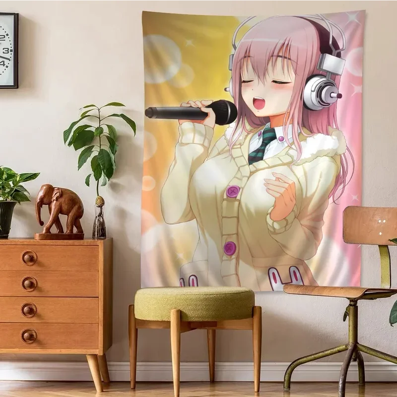 Фото Большой настенный гобелен с принтом Super Sonico Manga, подвесной настенный гобелен Таро, хиппи, настенные коврики для общежития, дешевый настенный гобелен в стиле хиппи @ 1!u №4