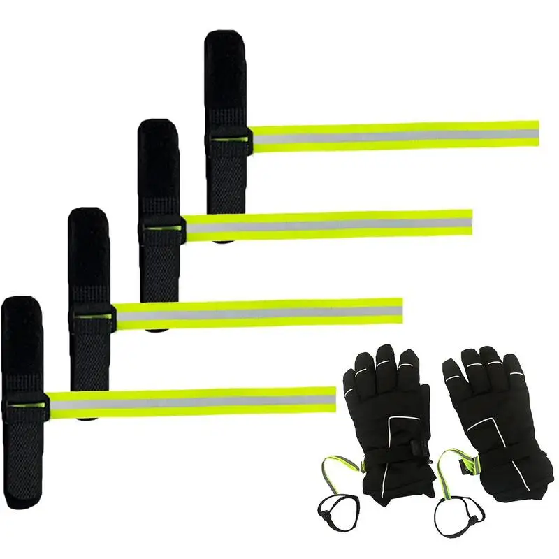 

4 шт., светоотражающие спортивные перчатки, Ремешок безопасности, наручники, ремешок для перчаток, лыжные перчатки, Эластичные аксессуары для горнолыжного спорта