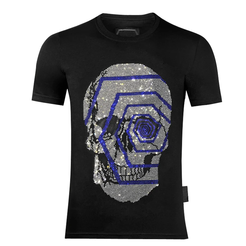 

2022 summer new short sleeve t-shirt men's pure cotton skull hexagon diamond top fashion trend high street streetwear uomo plein