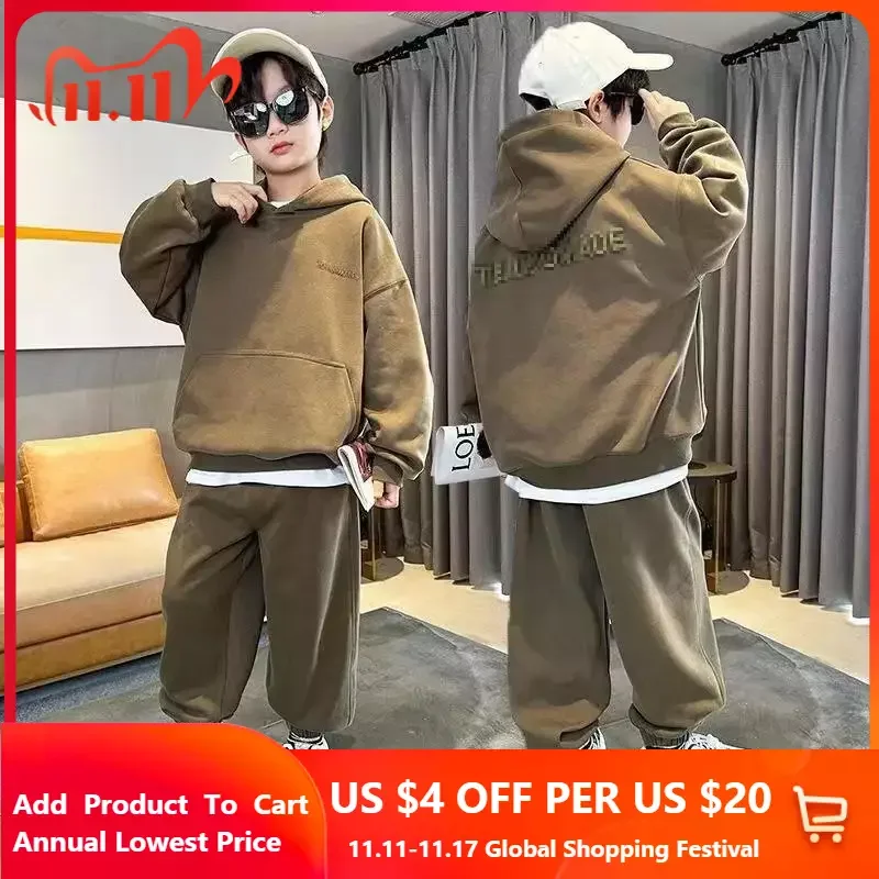 

Autumn Boys' Set Children's Letter Hooded Pullover Long Pants Two Piece Set Children's Sportswear Student Casual Wear