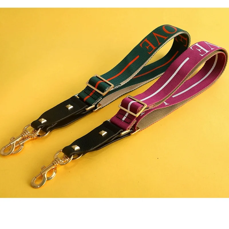 3.8cm Wide Women Fashion Shoulder Bag Strap Adjustable Replacement Messenger Purse Crossbody Belt Love Pattern Nylon Bag Parts
