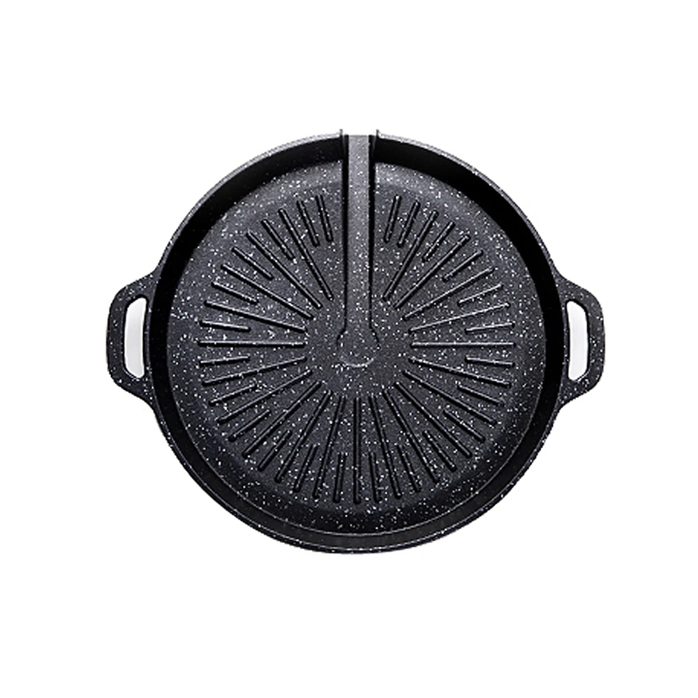 

33Cm Round Korean Bbq Grill Pan with Oil Collector Griller Non-Stick Roast Dish Plate for Induction Cooker Infrared Gas Stove