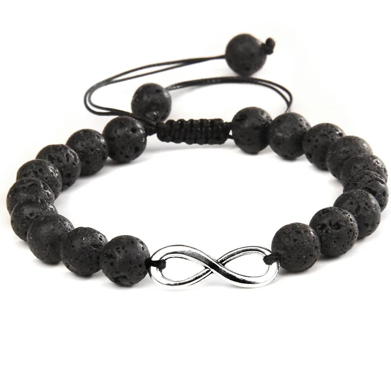 Silver Color Infinity Bracelet Natural Stone Beaded Bracelet 8 Number Pendant Charm Bangle Couple Bracelet for Women Men Jewelry