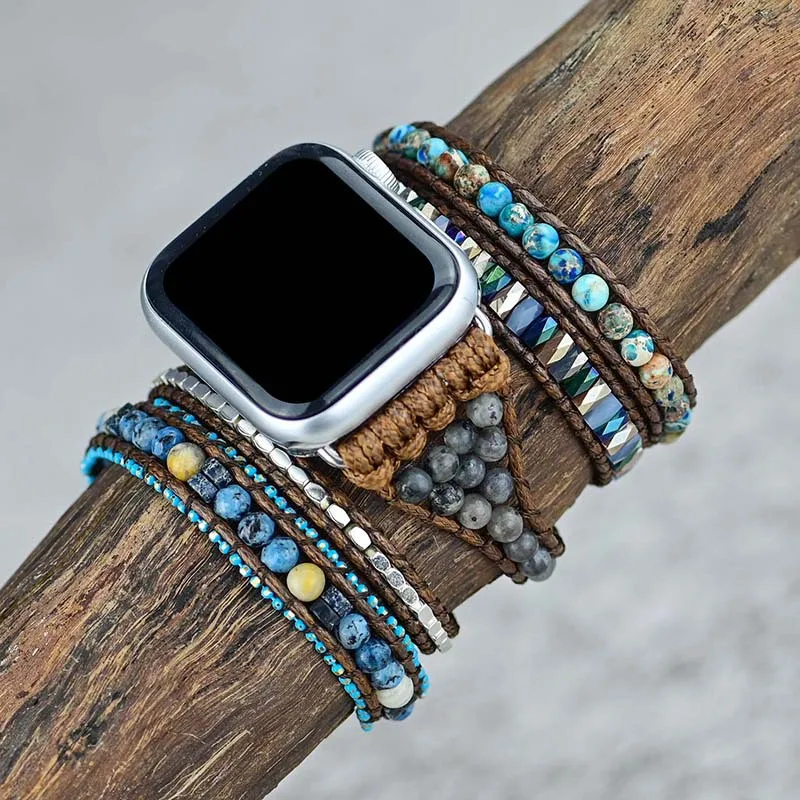 Креативный плетеный браслет ручной работы из натурального камня для Apple Watch