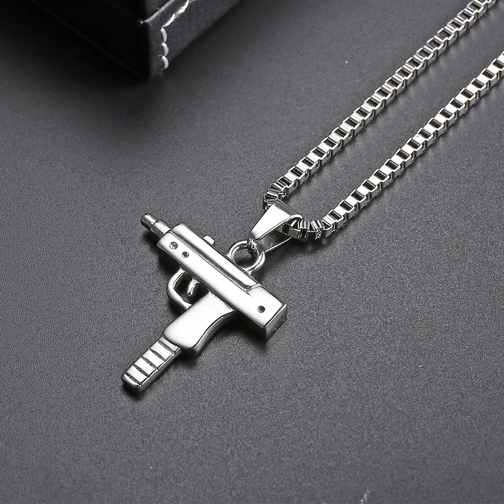 

Trendy Uzi Gun Shaped Pendant Necklace For Women Men Night Club Bar Party Accessory Gothic Male Punk Hip hop Chain Jewelry