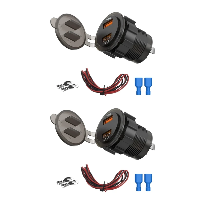 

2X Dual QC3.0 USB Charger Socket, 36W Waterproof Quick Charge 3.0 Power Outlet Adapter For 12V/24V Car Boat Marine Moto