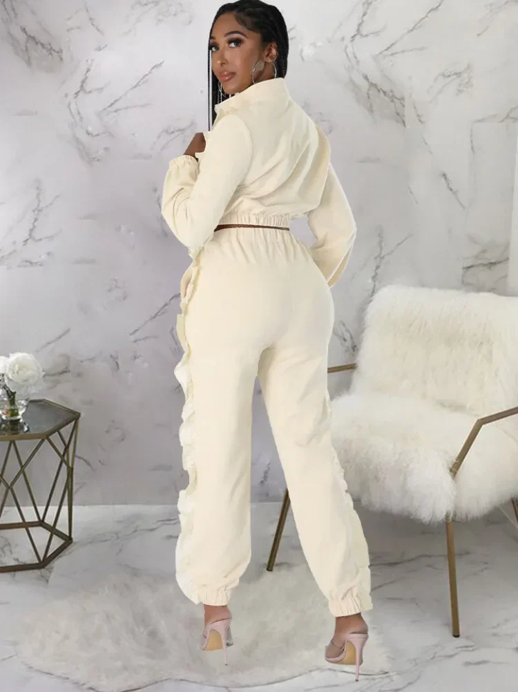 KEXU винтажный брючный костюм с оборками и рюшами толстовка на молнии комплект из