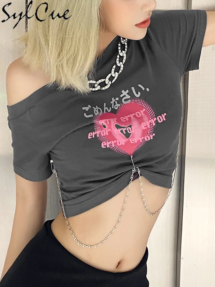Женская летняя футболка с открытыми плечами и длинным цепочным поясом - купить по