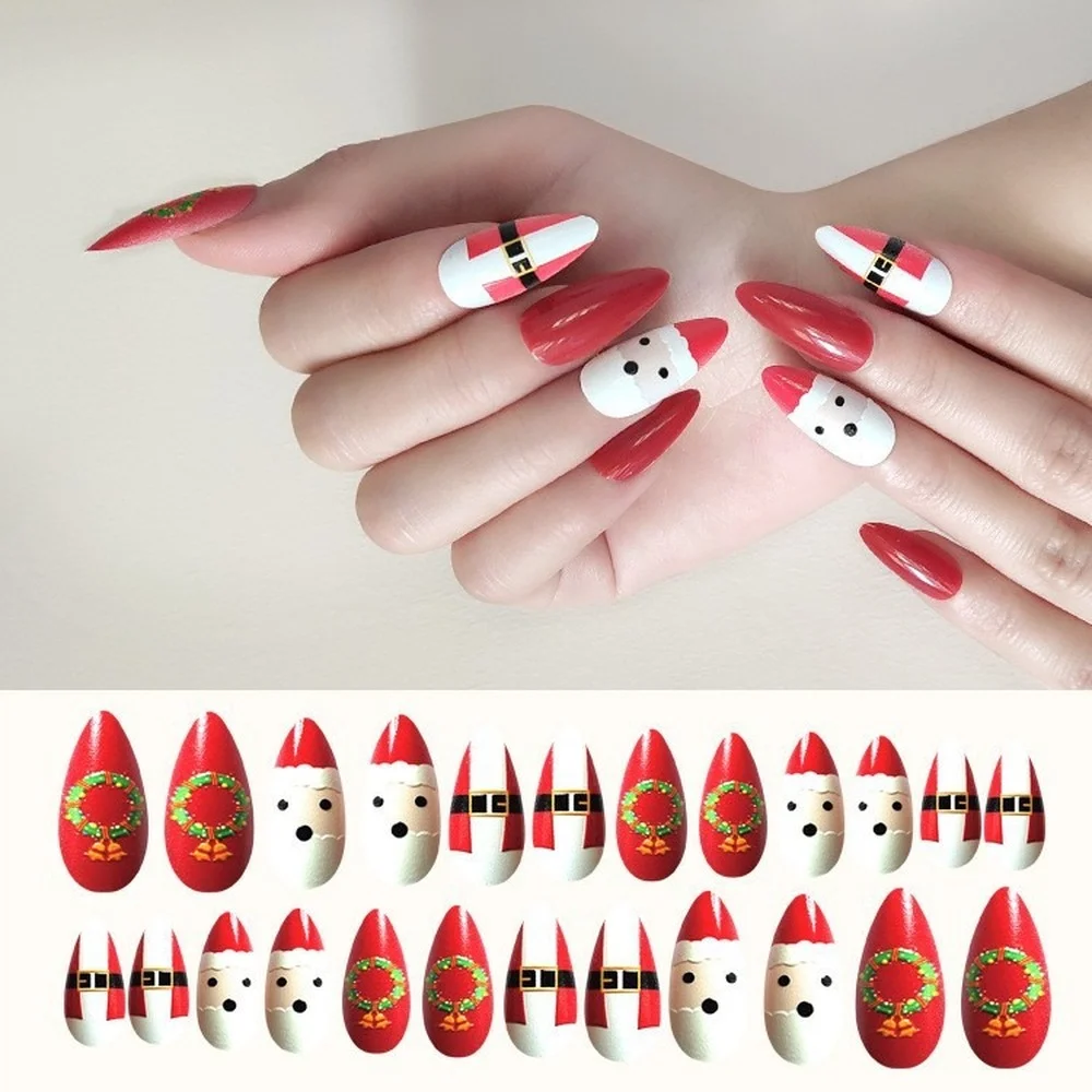 

24Pcs/Box Full Coverage Fake Nails for Christmas Handmade Seamless Removable Fake Nails Cute Kawaii Ballerina Press on Nail Set