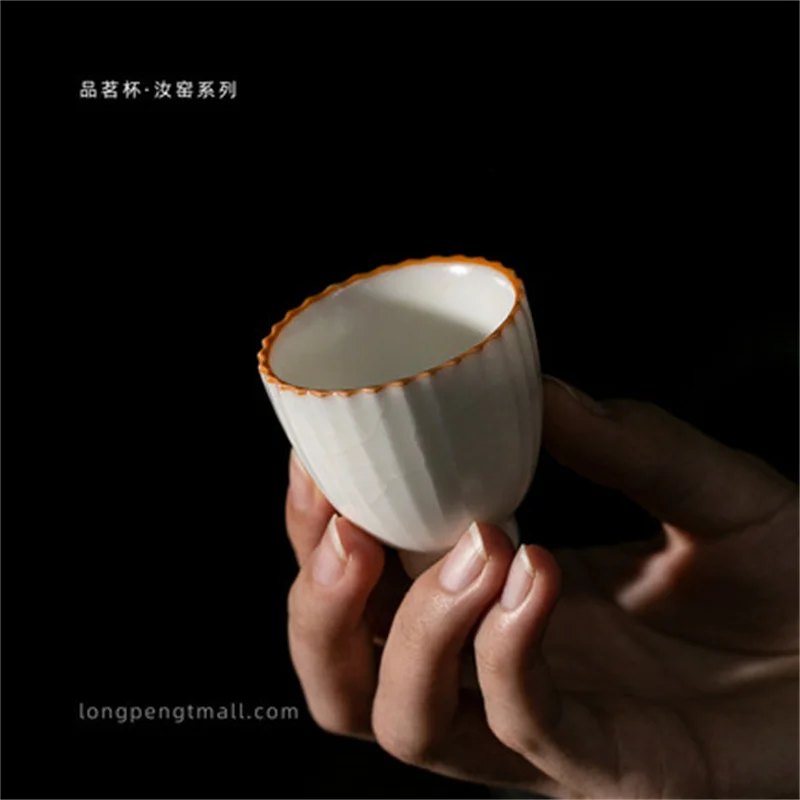 

Ivory white Ru kiln sample tea cup Ru porcelain gift personal cup open piece can raise ceramic tea set pure handmade tea cup