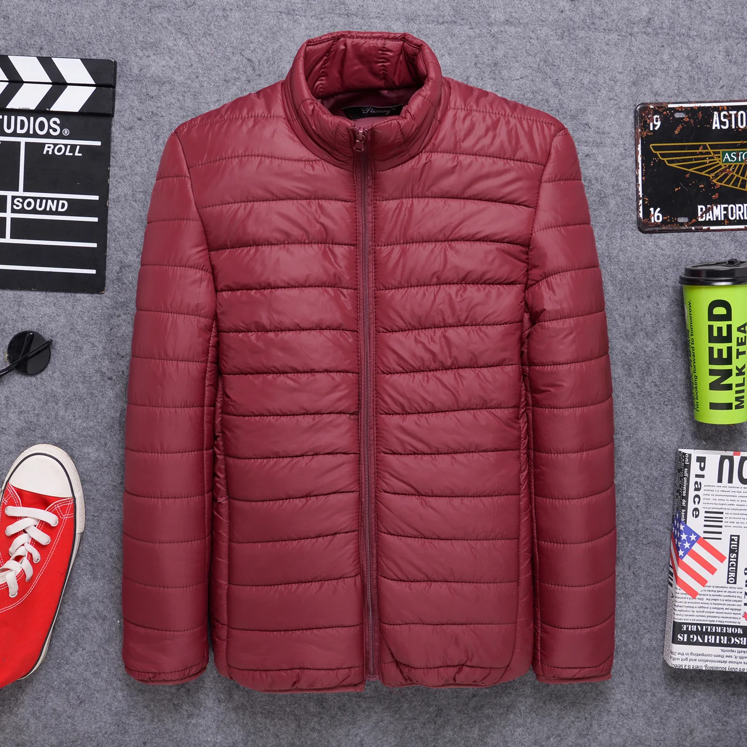 Down Cotton Jacket for Men In Autumn and Winter Light and Thin Stand Collar Short Multi Size Light and Slim Coat Male Fashion