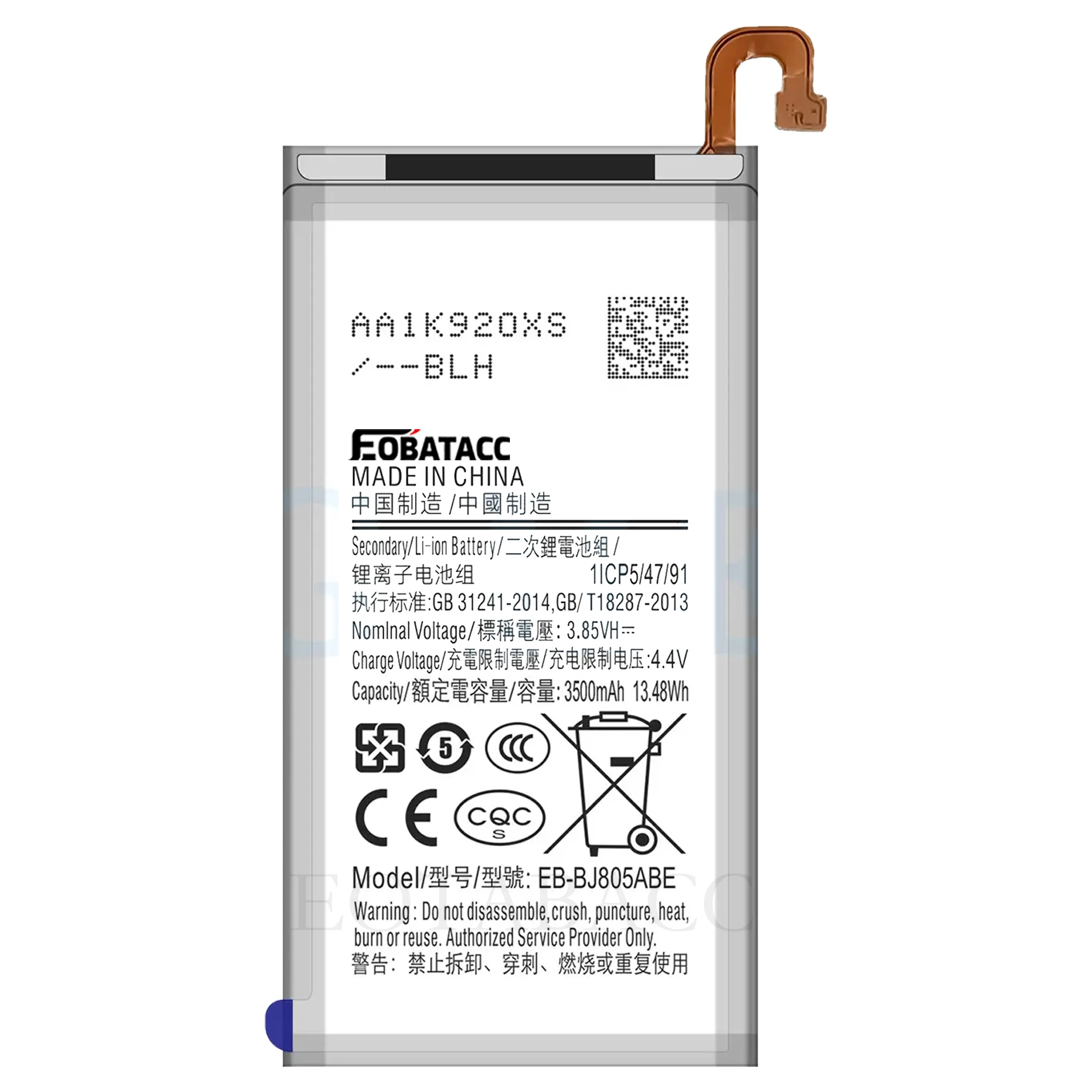 EOBATACC Новый аккумулятор EB-BJ805ABE 3500 мАч для Samsung Galaxy A6 Plus + SM-A605F A605G A6050 A605K A605FN A605GN A6058