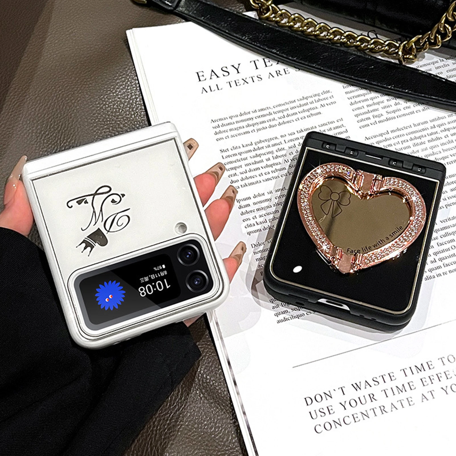 For Galaxy Z Flip 4 Case Fashion Cute Plating Heart Holder Stand Phone Case for Samsung Galaxy Z Flip3 Case 5G Flip 3 4 Cover