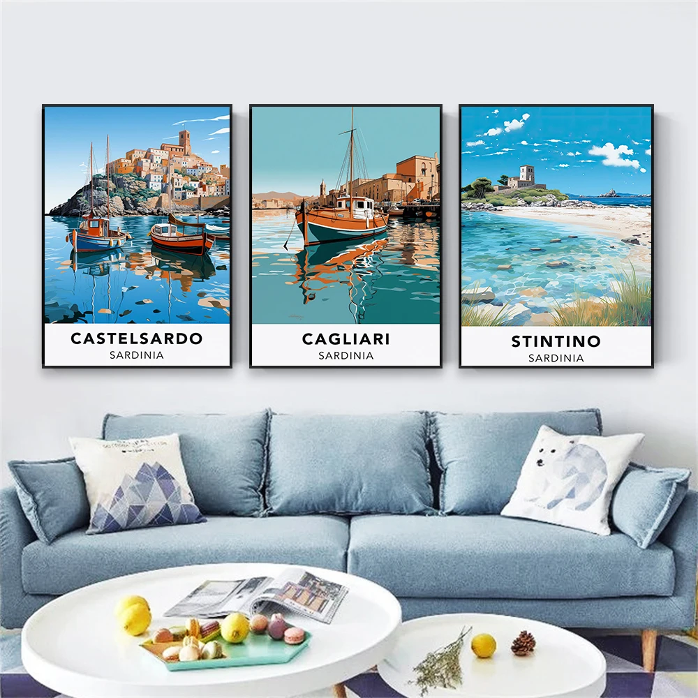 Сардиния настенное искусство красочный постер для путешествий кастельсардо