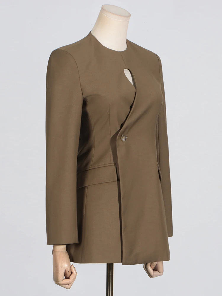 Женский ажурный блейзер с круглым вырезом туника карманами