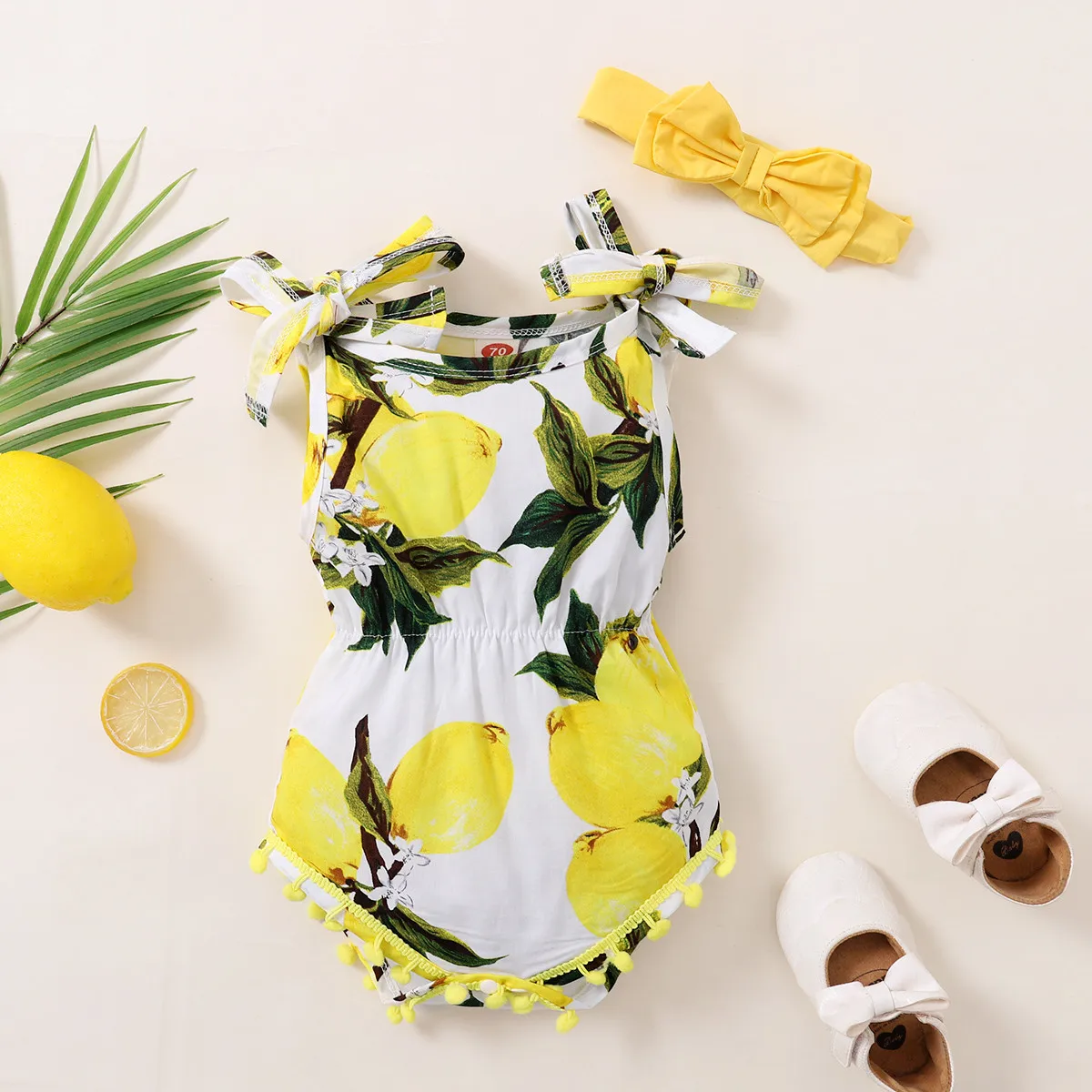 

Hibobi 2-piece Floral Lemon Bodysuit with Headband for Baby Girl