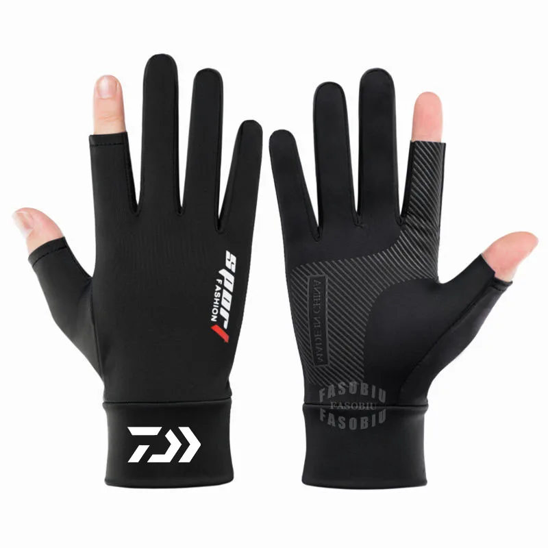 

Daiwa Summer Ice Silk Two-Finger Non-Slip Fishing Gloves Men's Outdoor Sports Cycling Touch Screen Sunscreen Fishing Gloves