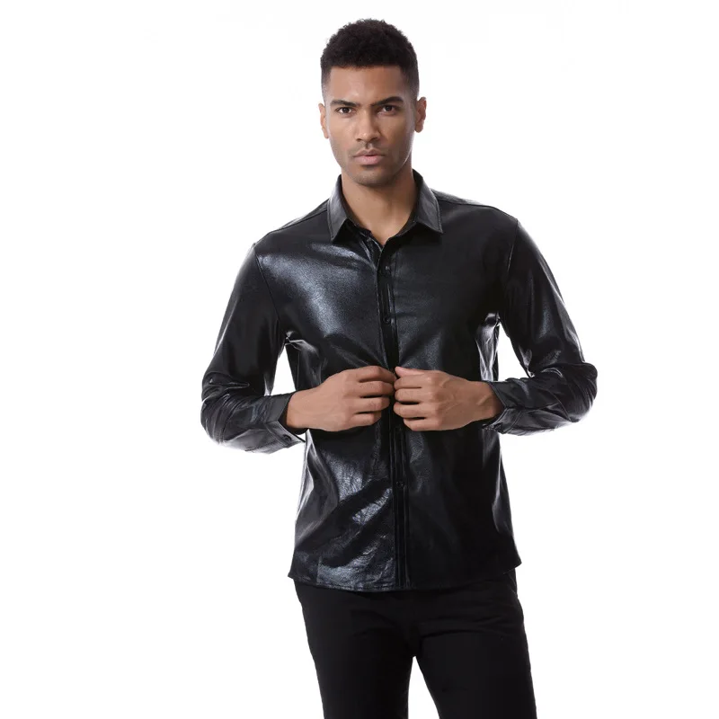 Mattswag Shiny Metallic Long Sleeve Dress Shirts High Quality Social Nightclub Men's Clothing Fashion Party Prom Chemise Homme