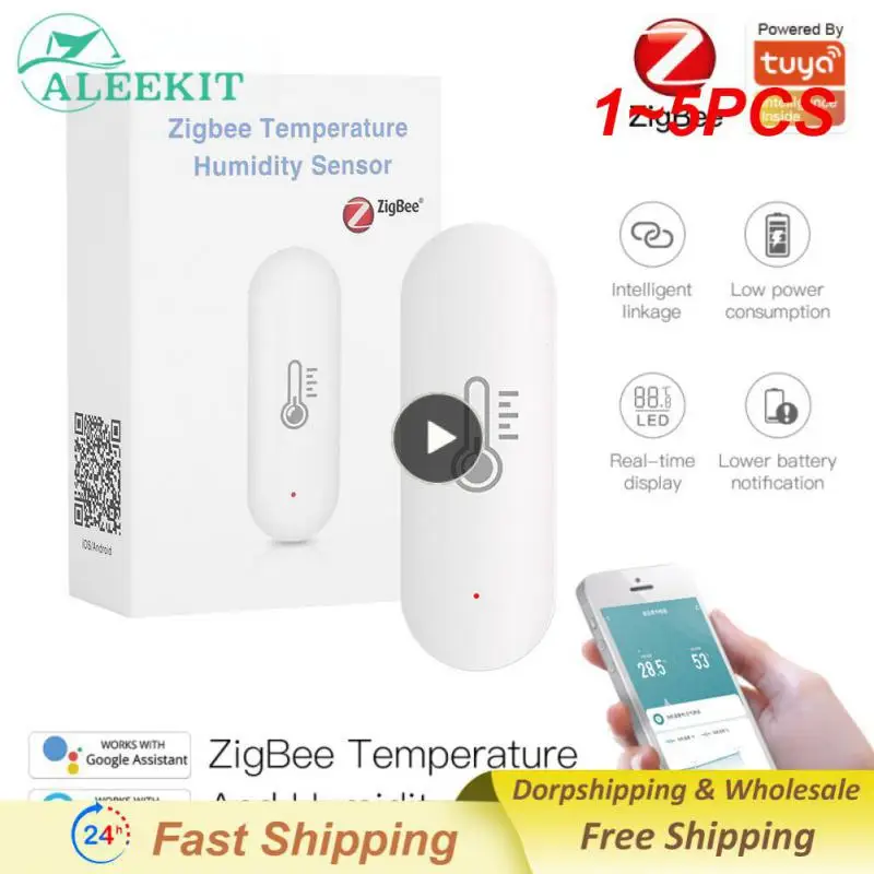 

1-Tuya ZigBee датчик температуры и влажности, домашний подключенный термометр, работает с умным ассистентом Alexa, 1 ~ 5 шт.