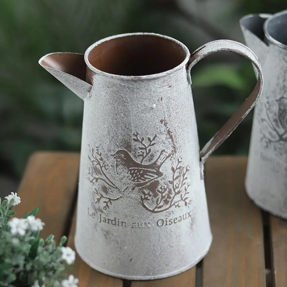 

Vintage Iron Art Bucket Dried Flower Vase Container Desktop Ornaments Decor