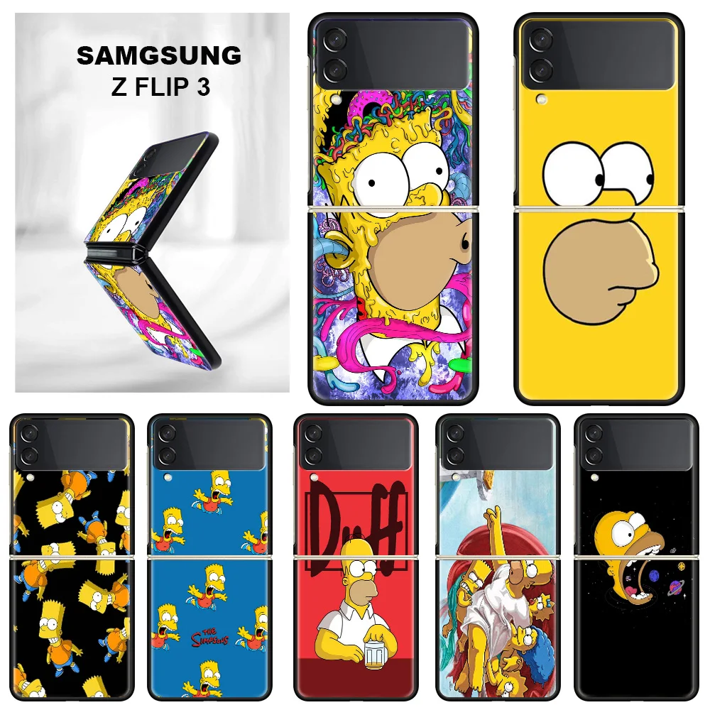 

Hard Case For Samsung Galaxy ZFlip3 Z Flip 4 Z Flip 3 5G Phone Cover Black Shockproof ZFlip4 Coque Fundas Funny Homer Simpson
