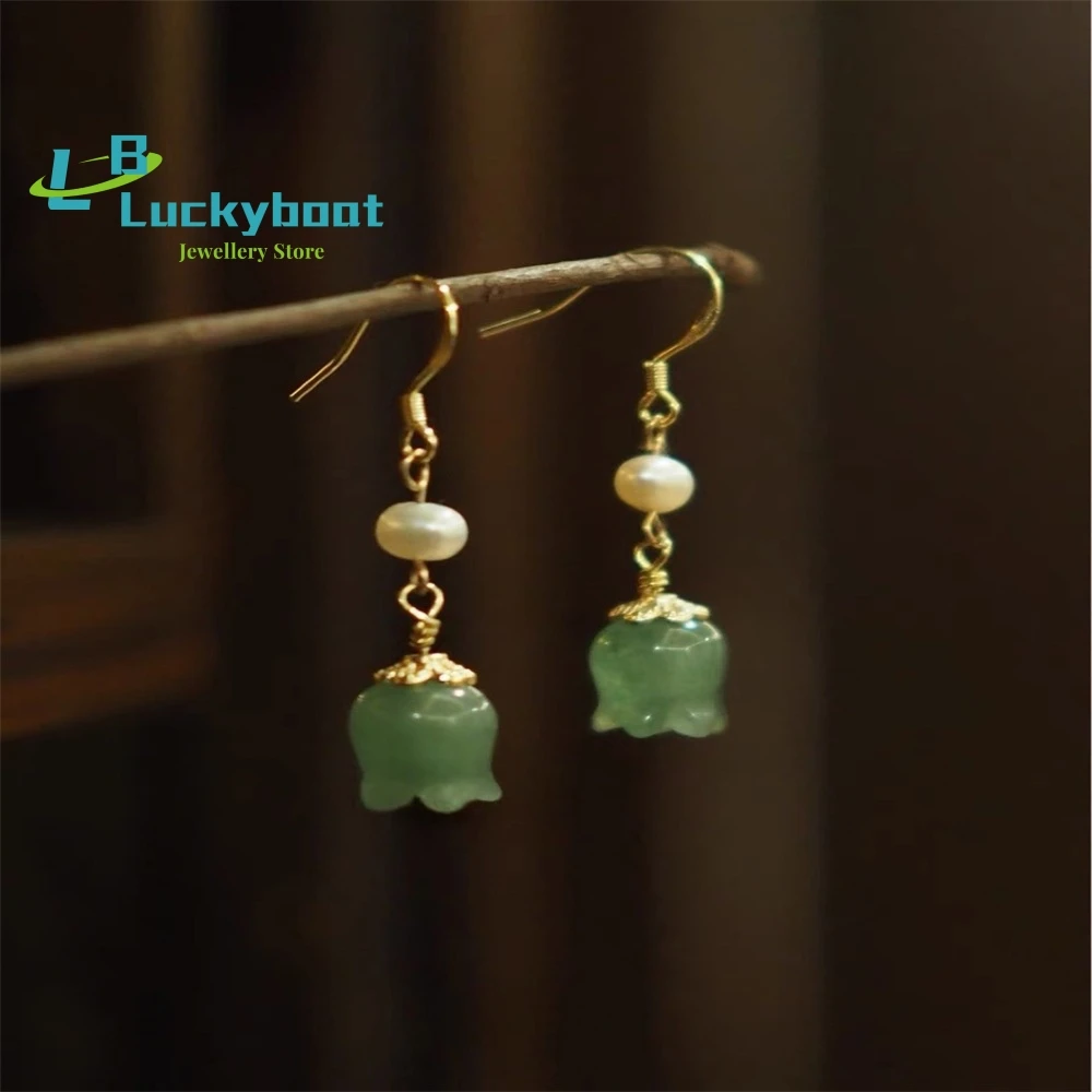 

Dongling Jade Ancient Wind Bell Orchid Jade Earrings 14k Gold-Packed Elegant Temperament Hypoallergenic Hanfu Accessories