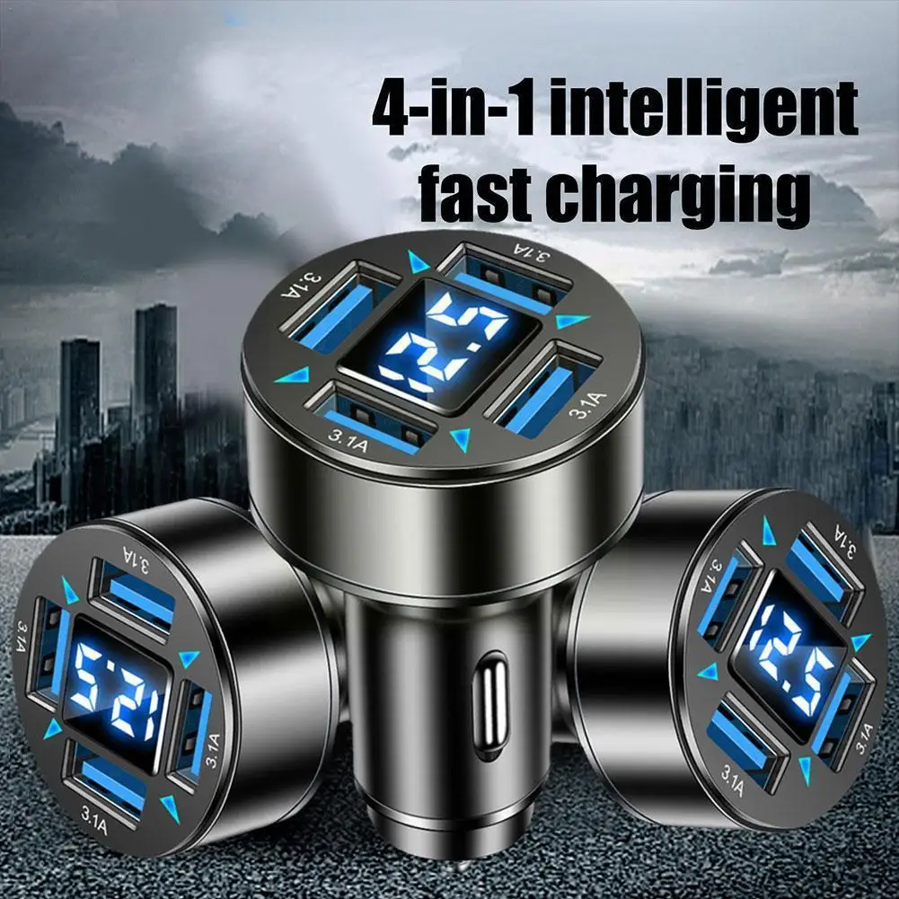 

66W Power Adapter 4-Port Blue Light Fast Car Charger QC 3.0 Quick Charge Adapter LED Digital Display for Huawei L4J1