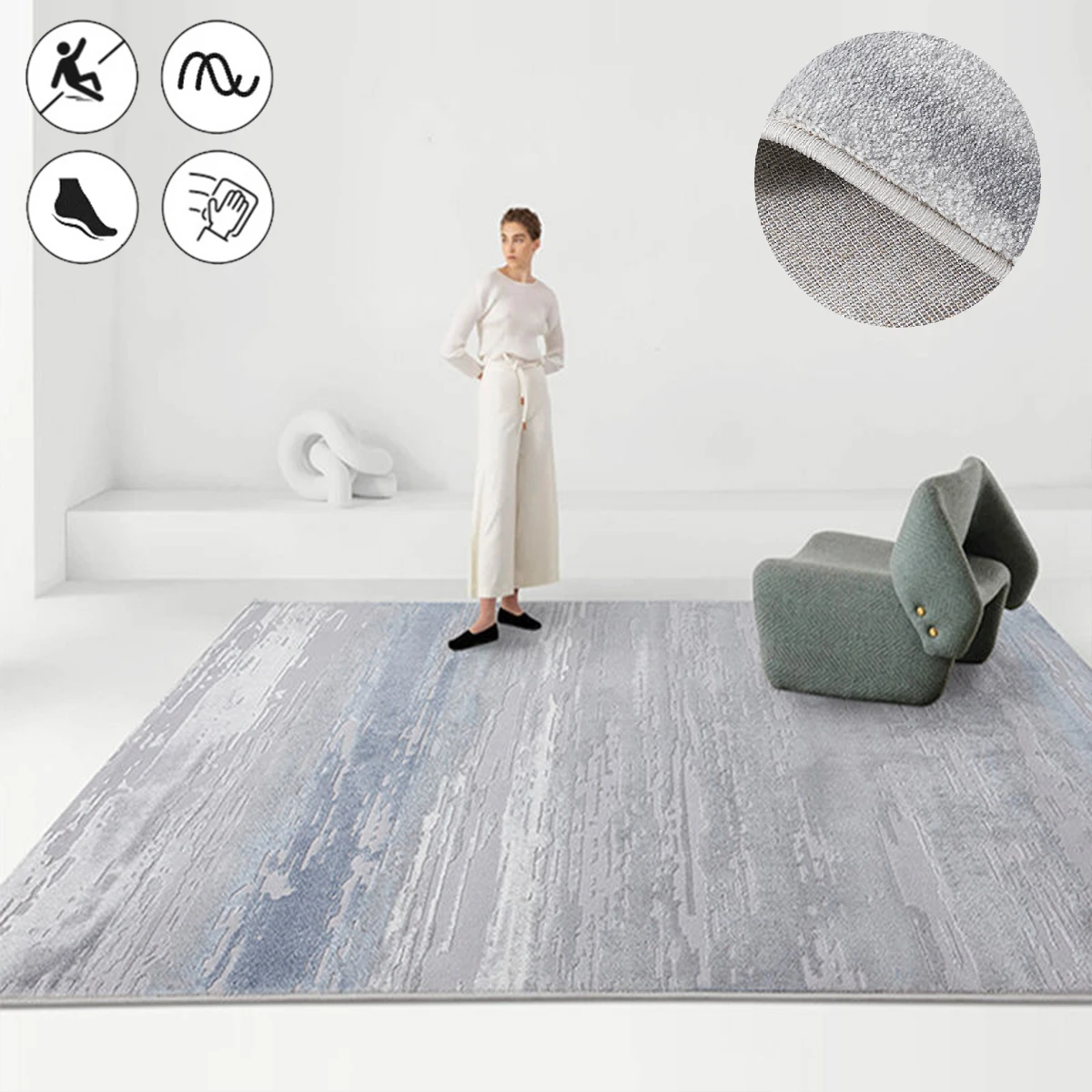 

Splash Ink Art Lounge Mat Modern Minimalist Home Decor Rugs Blue and White Living Room Carpet French Soft and Fluffy Bedroom Rug