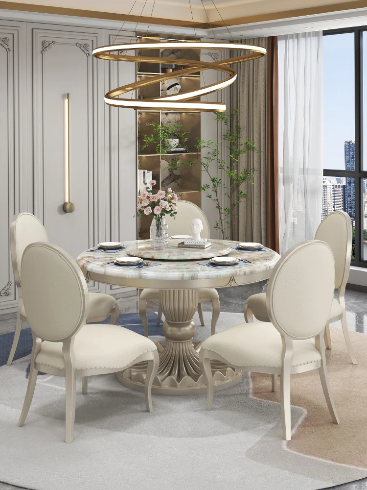 

American solid wood dining table chair light luxury modern living room round household marble dining table