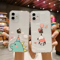 cartoon panda animal phone case for iphone 11 12 13 pro max cute dragon couple clear fundas for iphone x xs xr 7 8plus se3 cover