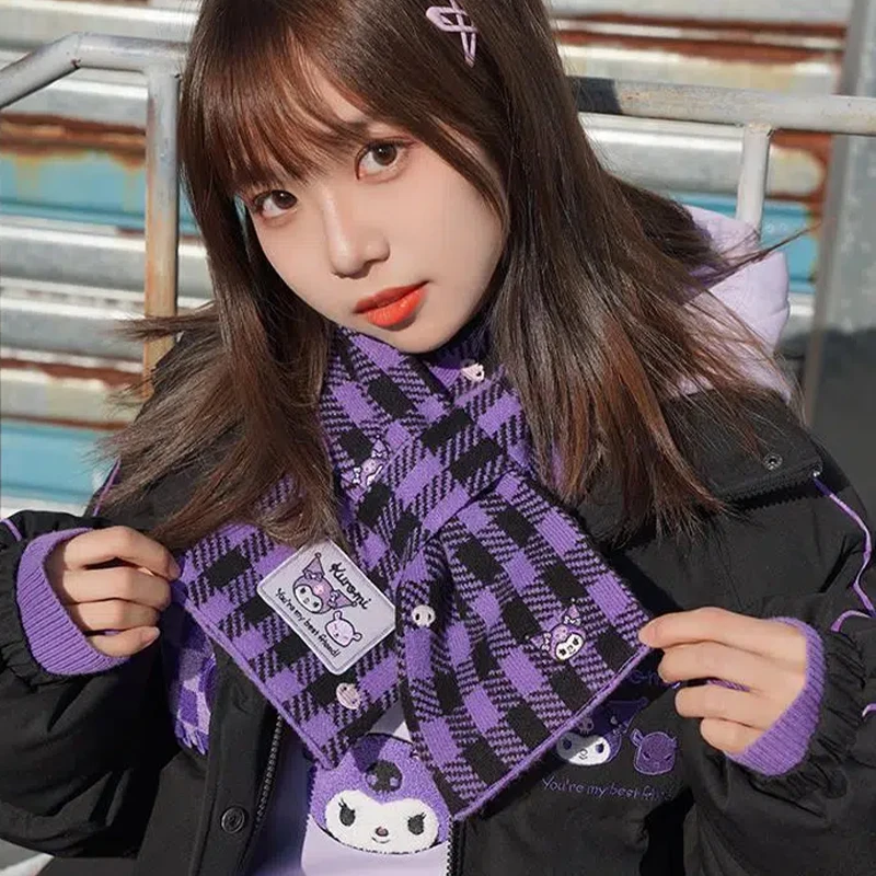 

Sanrio Kawaii Cinnamoroll фирменный Jk маленький шарф для девушек зимняя Корейская версия сотни коротких милых шарфов для колледжа Mymelody