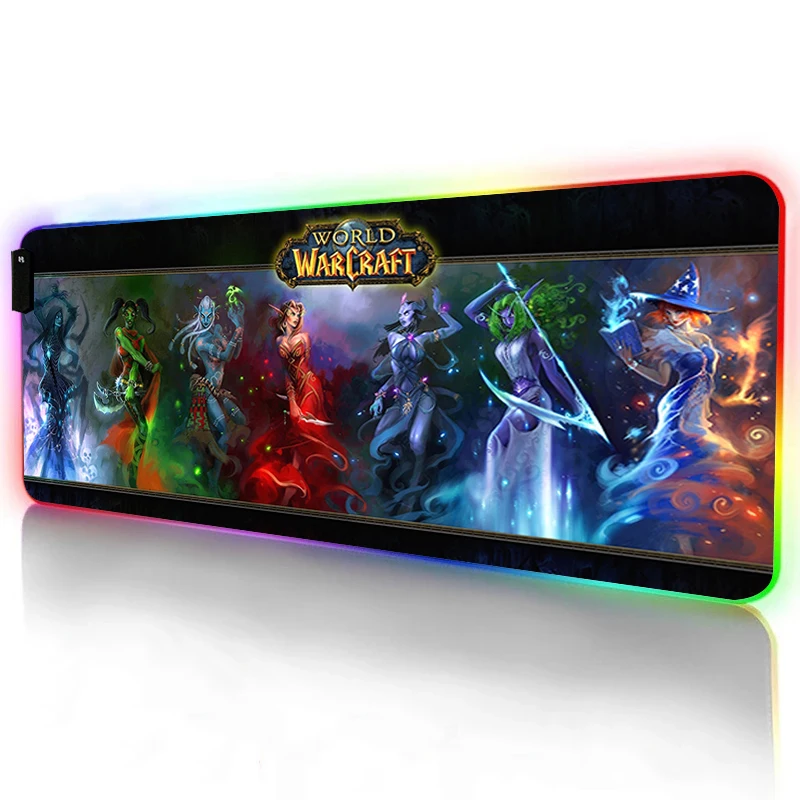 Фото Разноцветный светящийся игровой коврик для мыши большого размера RGB World of Warcraft