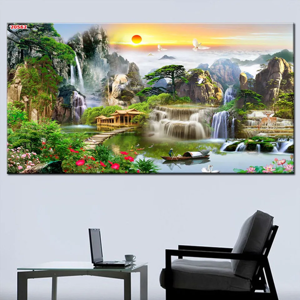 

Large Full Square Round Diamond Painting Waterfalls Pine Tree Lanscape 5D DIY Mosaic Diamond Embroidery Cross Stitch Kit YG4136