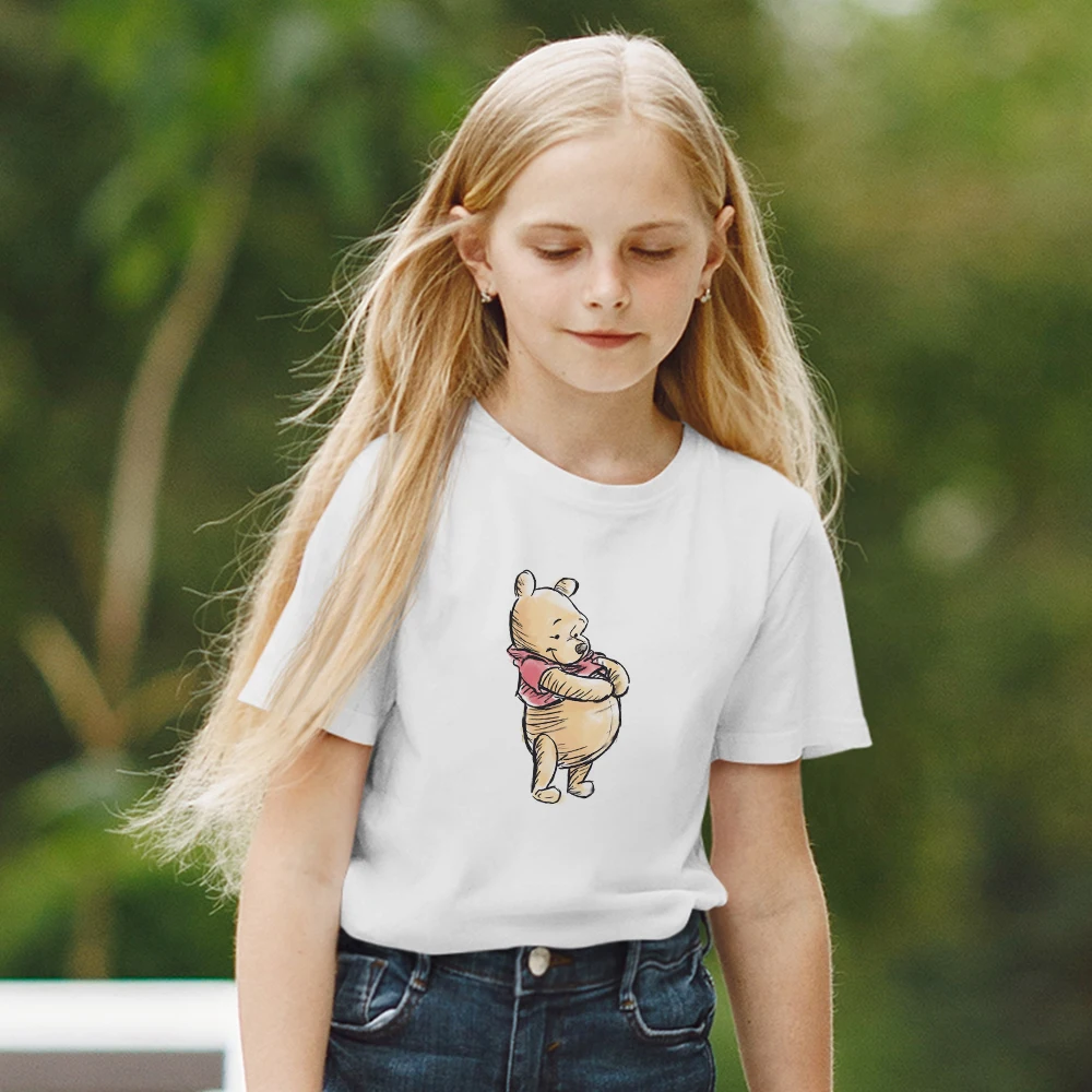

Disney Winnie The Pooh Print Cartoon Cute White Kids T-Shirts Dropship Girls Comfy Clothes 3-12 Years Hot Sell Child T-Shirts