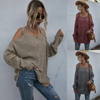 autumn solid color knitted square neck off the shoulder long sleeve bottoming sweater