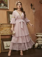toleen large plus size elegant evening maxi dresses 2022 spring pink womens night party long oversized muslim festival clothing
