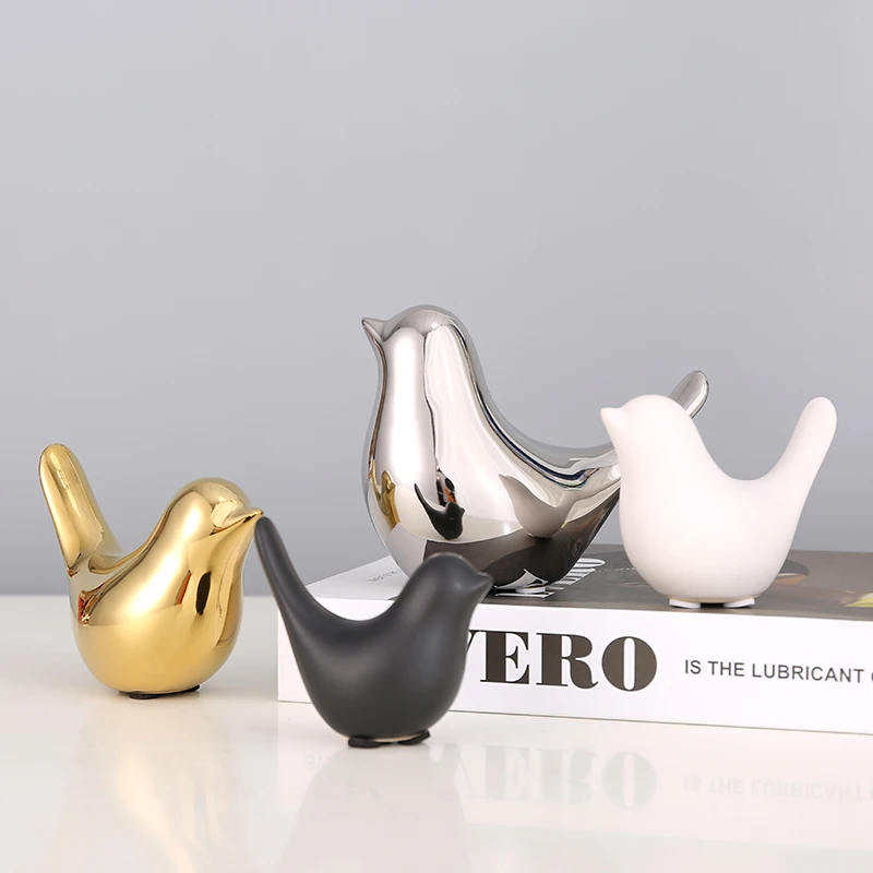 

Nordic Light Luxury Ceramic Electroplated Bird Crafts Modern Simple Desktop Decoration Wine Cabinet Bookcase Creative