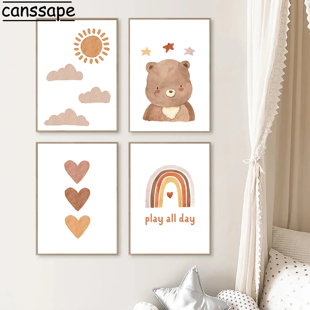 Настенный художественный постер в стиле бохо медведь Ранняя Радуга любовь