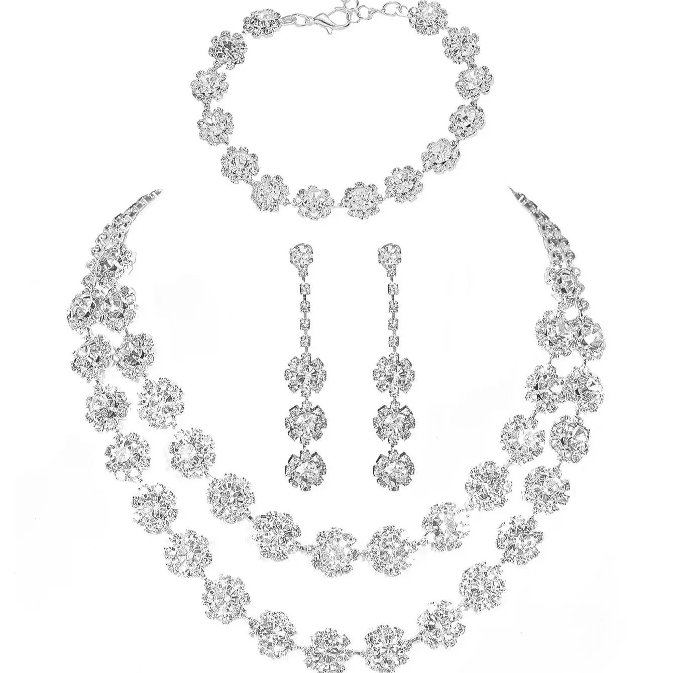 Модное полное бриллиантов разноцветное цветочное ожерелье серьги браслет из