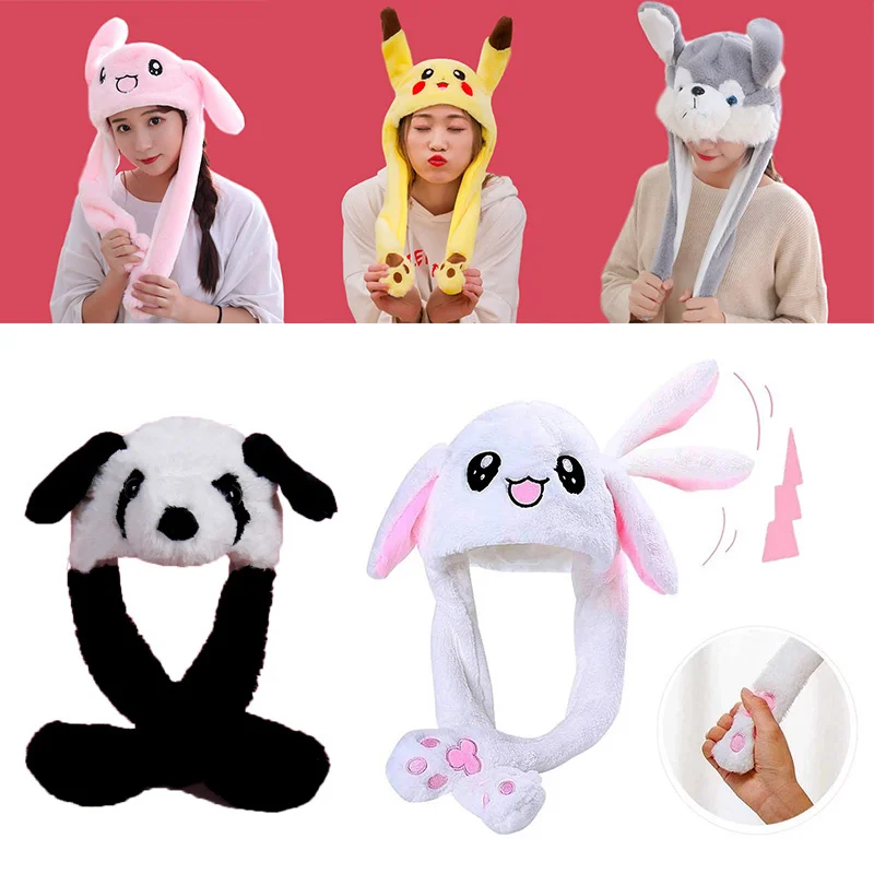 

New Rabbit Women's at Beanies Plus Can Movin Bunny Ears at wit Earflaps Movable Ears Boys irls Cildren's Animal Caps