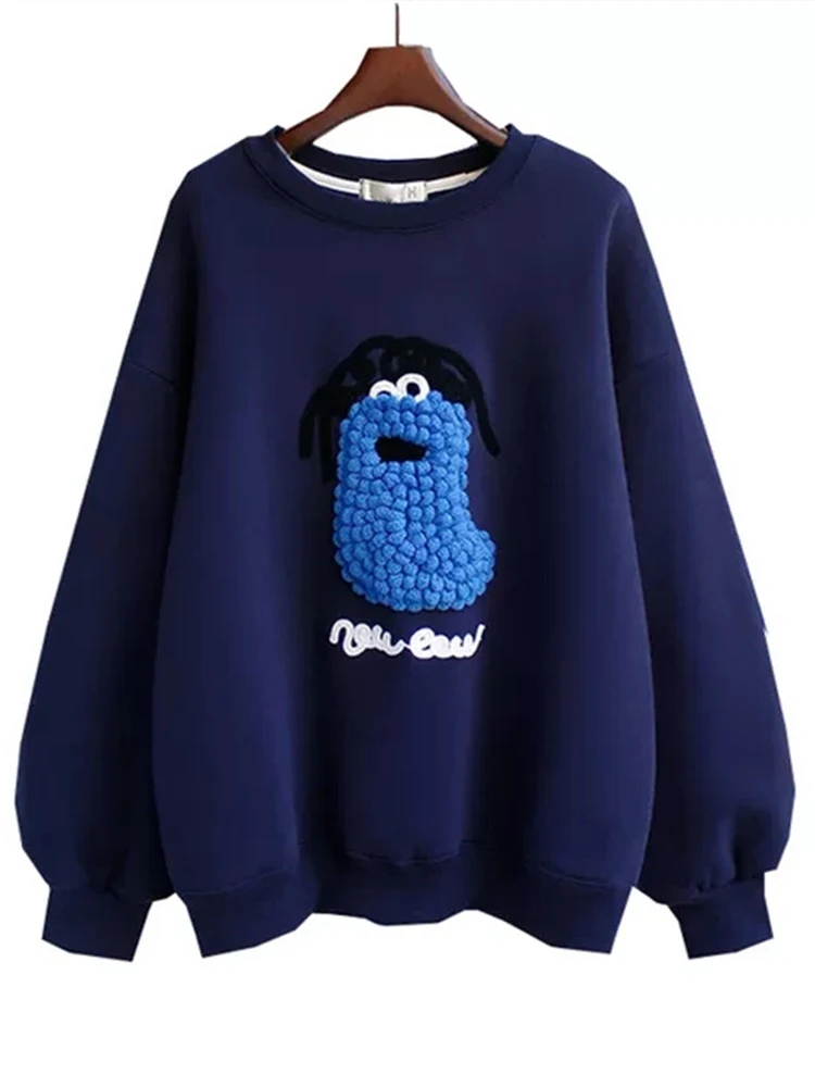 

Anbenser Pullover Funny Bug Splicing Sweatshirt Women Hoody Plush Thicken Autumn Winter Korean Loose Non Pilling Versatile Coat