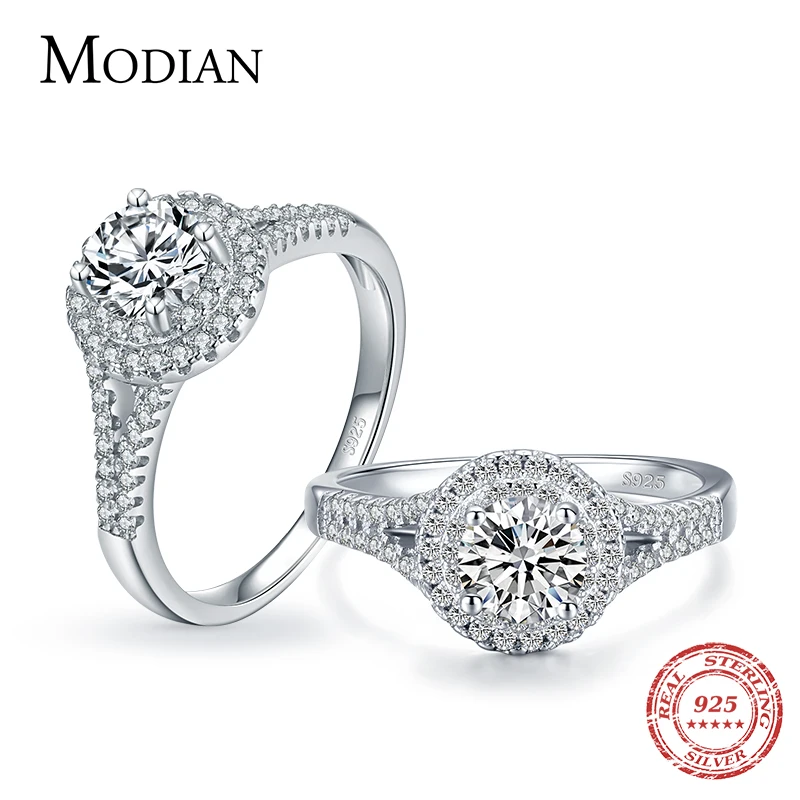 

Modian Real 925 Sterling Silver Rings For Women Round Classic Ten Hearts Zircon Ring Romantic Wedding Statement Jewelry With Box