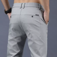 slim fit elastic waist business classic trousers male black gray 28 40 2022 summer autumn pants mens stretch korean casual pant