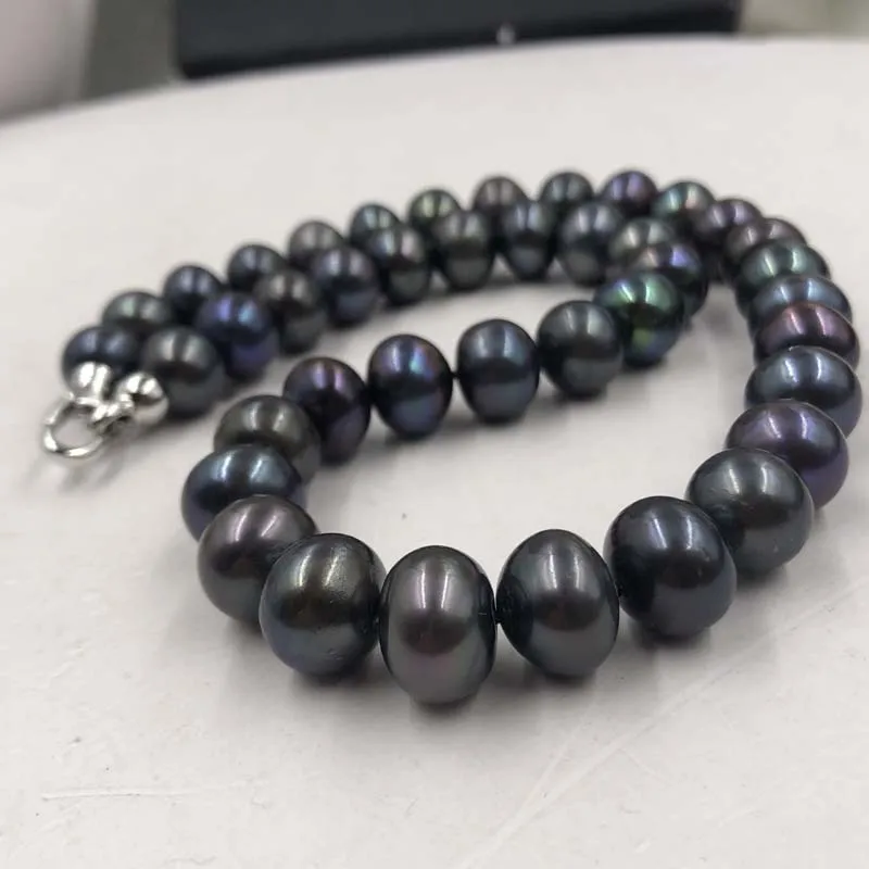 [ELEISPL JEWELRY 11-13mm Pure Black Cultured Freshwater Pearl Necklace Free Shipping #22010385