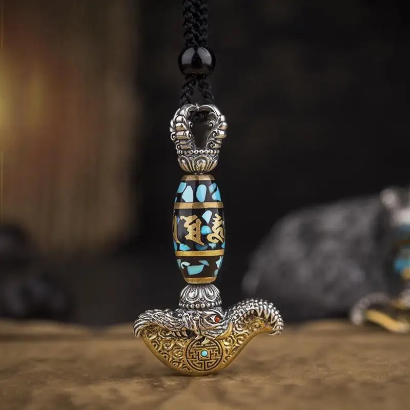 

Handmade Inlaid Yue Knife Nine Eyes Six Character True Words Necklace Jewelry Pendant