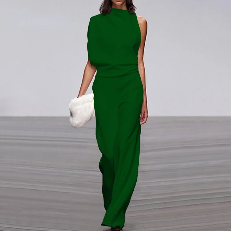 

2022 Spring Sexy Solid Off Shoulder Party Jumpsuit Women Casual Wide Leg Playsuits Rompers Office Lady Fashion Overalls Bodysuit